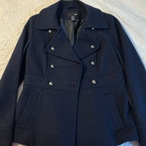 Wool Blend Navy Blue Pea Coat